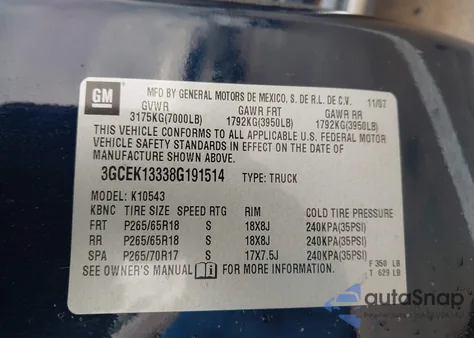 2008 Chevrolet Silverado 1500 Lt1 z USA, uszkodzony, nr VIN 3GCEK13338G191514